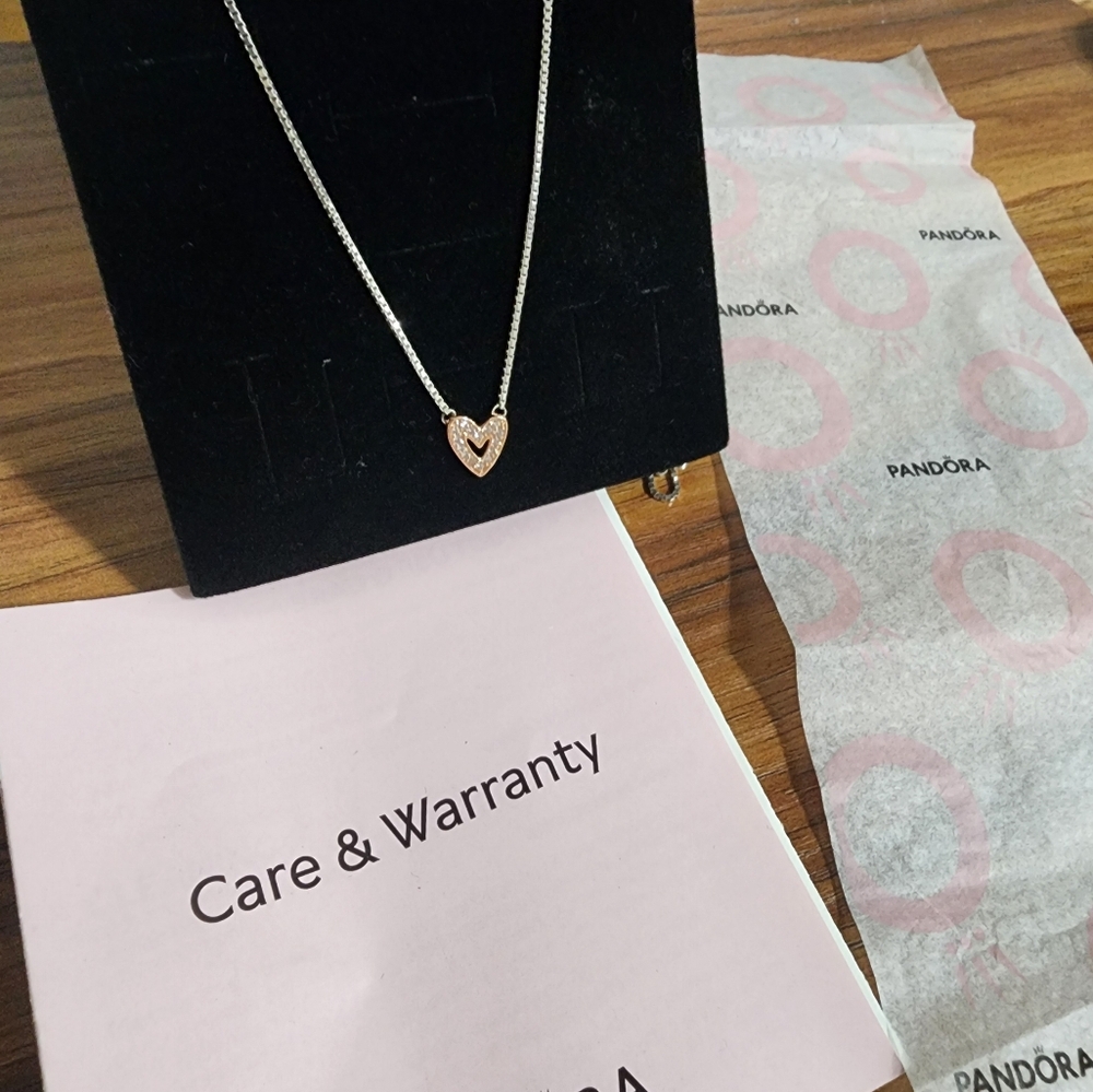 Pandora Sparkling Freehand Heart Necklace NIB